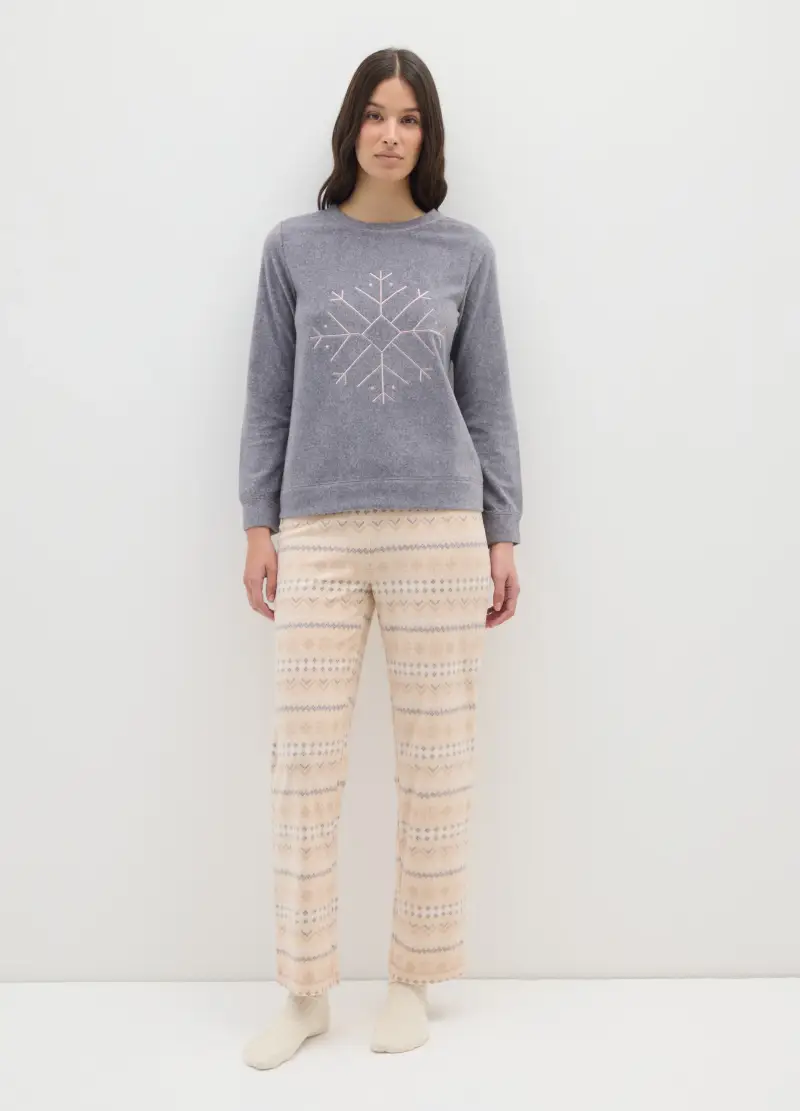 Pigiama Natalizio Multicolor Regular Fit Con Fiocchi Di Neve, Donna, Multicolor