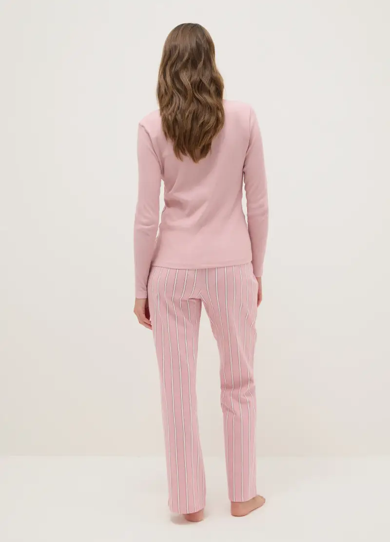 Pigiama Rosa A Righe In Puro Cotone Regular Fit, Donna, Rosa miniatura 3