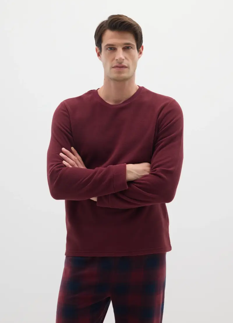 Pigiama Rosso A Quadri Regular Fit In Pile, Uomo, Multicolor miniatura 2