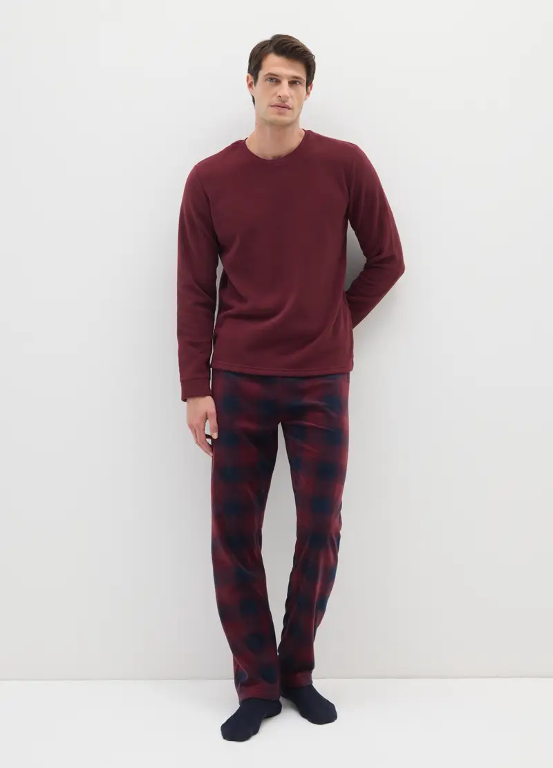 Pigiama Rosso A Quadri Regular Fit In Pile, Uomo, Multicolor