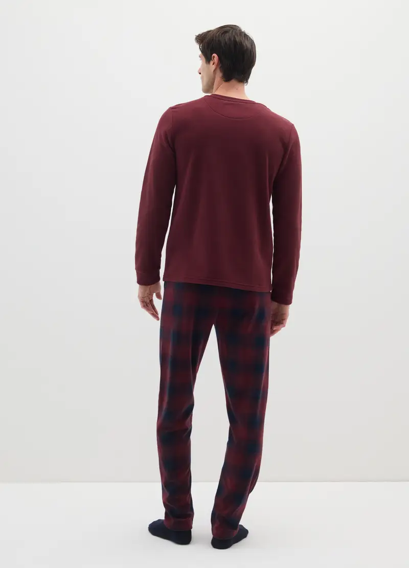 Pigiama Rosso A Quadri Regular Fit In Pile, Uomo, Multicolor miniatura 3