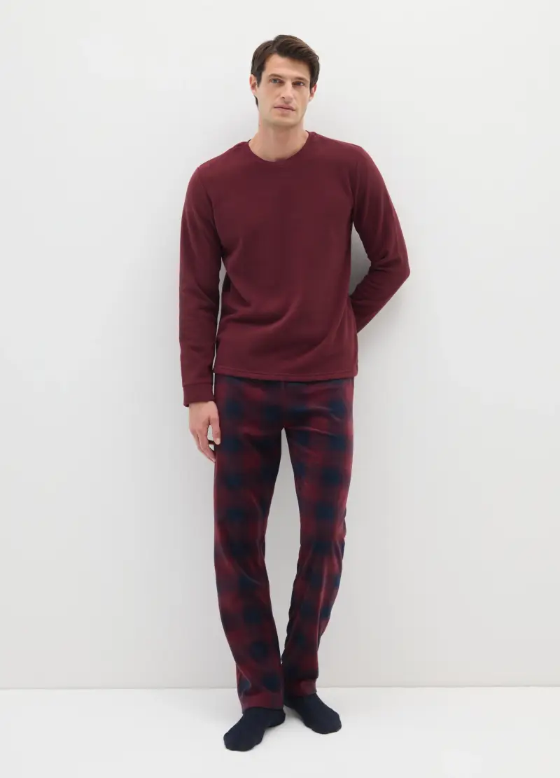 Pigiama Rosso A Quadri Regular Fit In Pile, Uomo, Multicolor