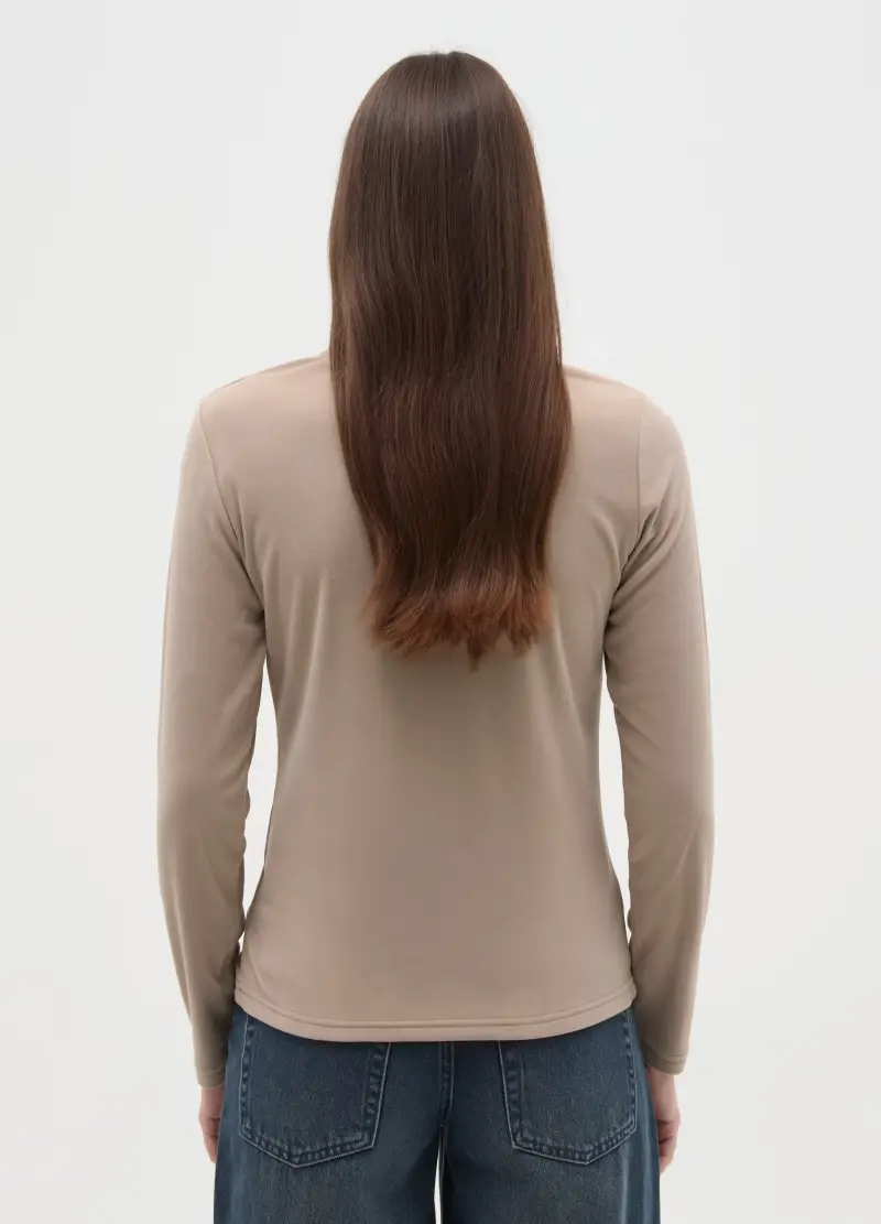 Pile A Collo Alto Beige Con Mezza Zip Regular Fit, Donna, Beige miniatura 3