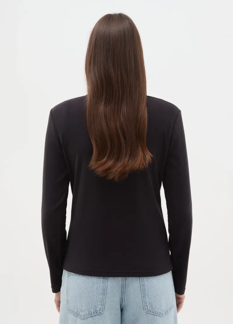 Pile A Collo Alto Nero Con Mezza Zip Regular Fit, Donna, Nero miniatura 3