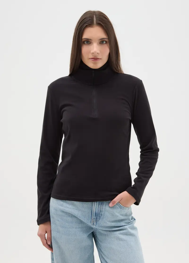 Pile A Collo Alto Nero Con Mezza Zip Regular Fit, Donna, Nero miniatura 2