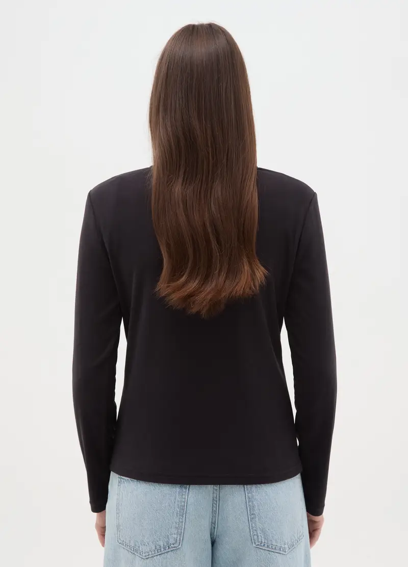 Pile A Collo Alto Nero Con Mezza Zip Regular Fit, Donna, Nero miniatura 3