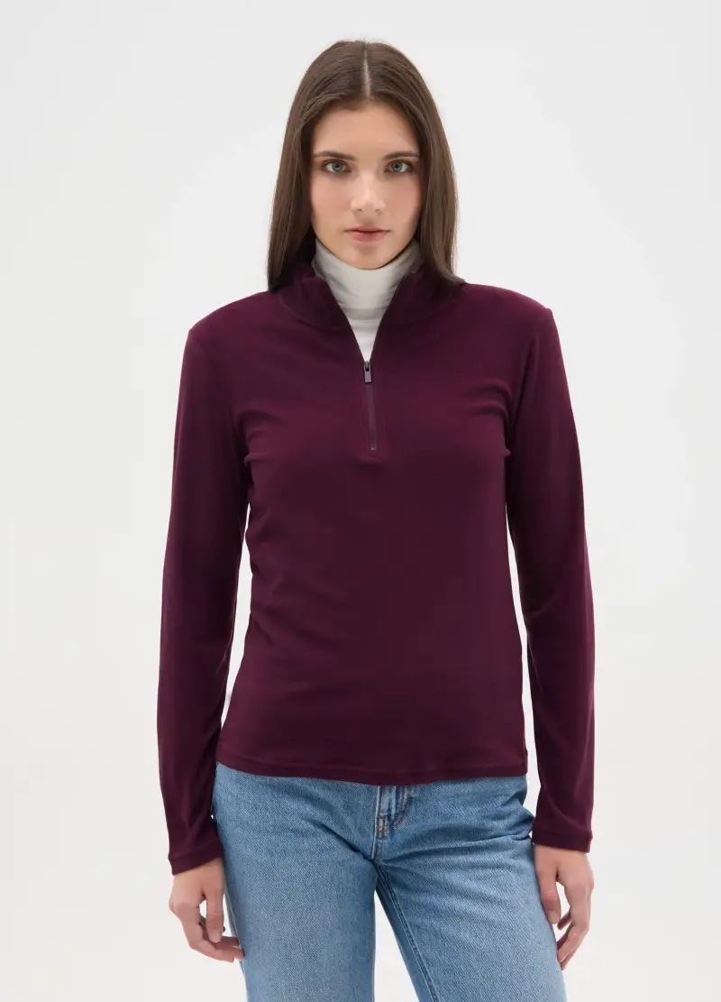 Pile A Collo Alto Rosso Con Mezza Zip Regular Fit, Donna, Rosso miniatura 2