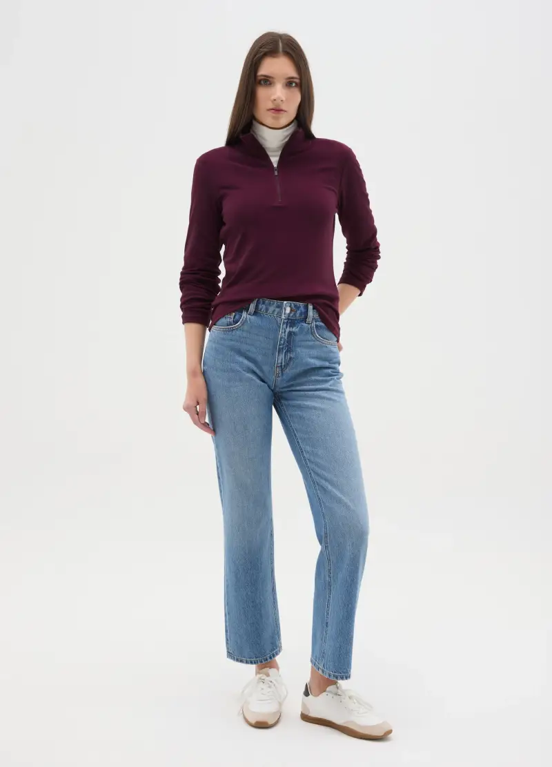 Pile A Collo Alto Rosso Con Mezza Zip Regular Fit, Donna, Rosso