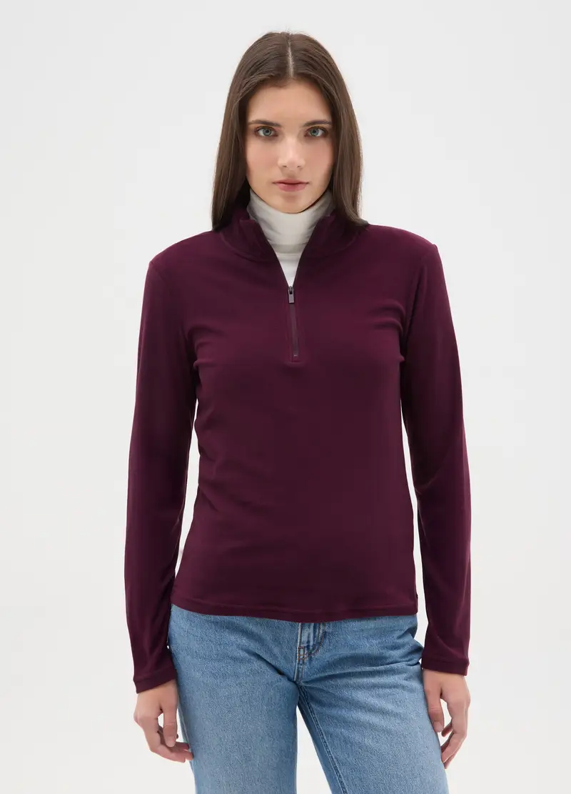 Pile A Collo Alto Rosso Con Mezza Zip Regular Fit, Donna, Rosso miniatura 2