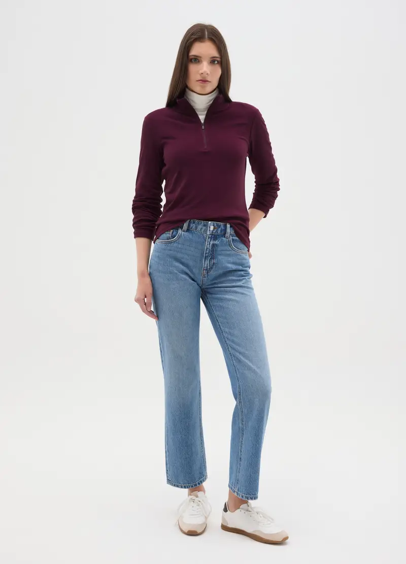 Pile A Collo Alto Rosso Con Mezza Zip Regular Fit, Donna, Rosso