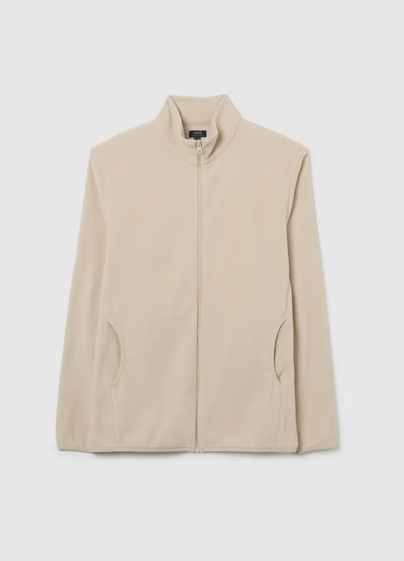 Pile Beige Con Zip Intera, Uomo, Beige