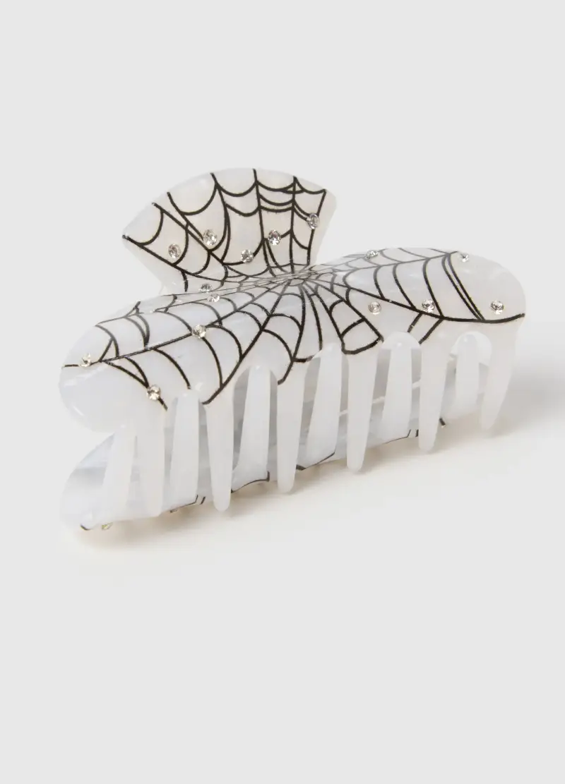 Pinza Per Capelli Con Strass E Fantasia Ragnatela, Donna, Bianco miniatura 3