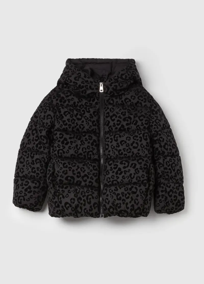 Piumino In Fantasia Animalier Con Cappuccio, Bambina, Multicolor