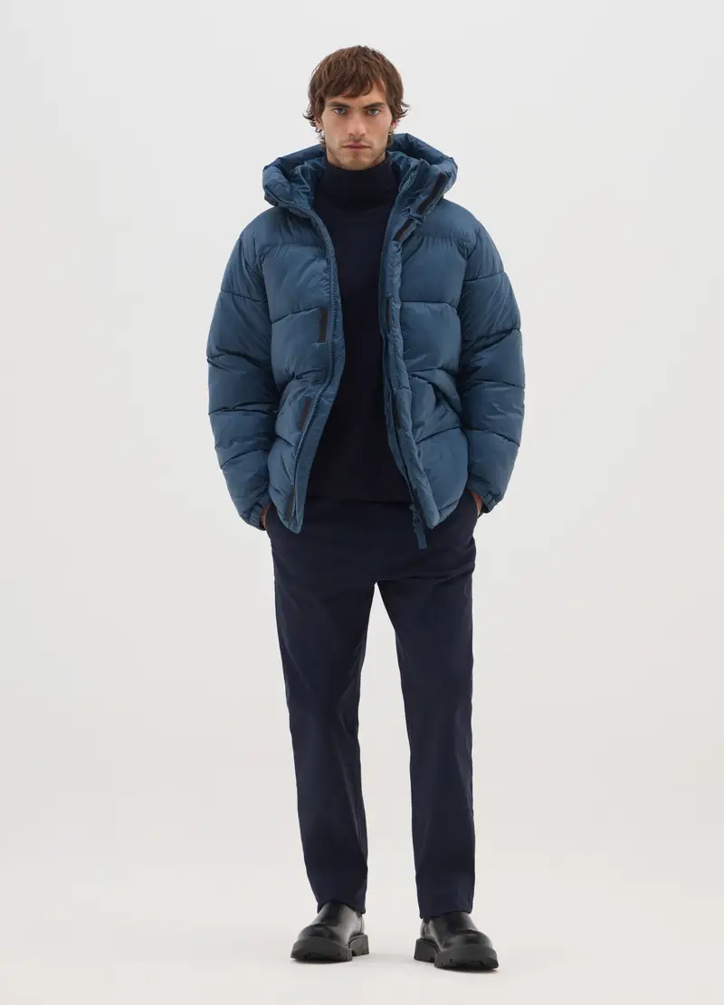 Piumino The Iconic Puffer Blu Petrolio Con Cappuccio Regolabile, Uomo, Blu