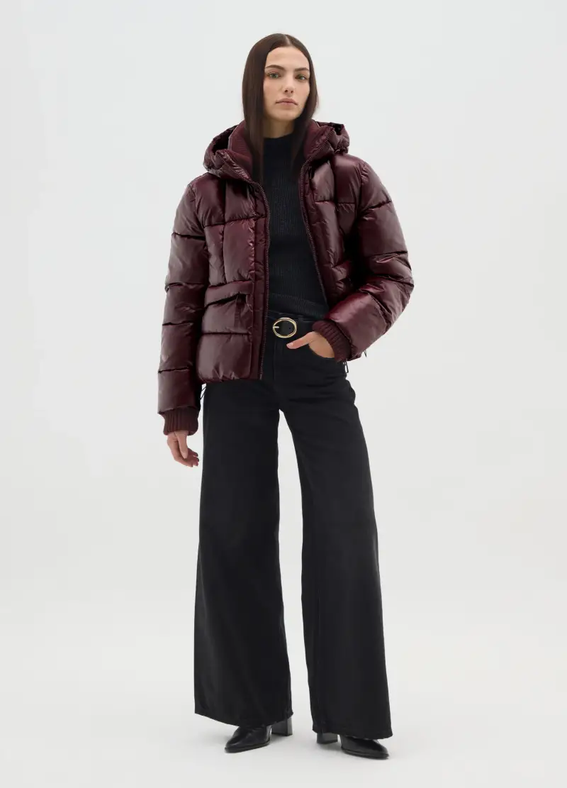 Piumino The Iconic Puffer Bordeaux Con Cappuccio, Donna, Rosso