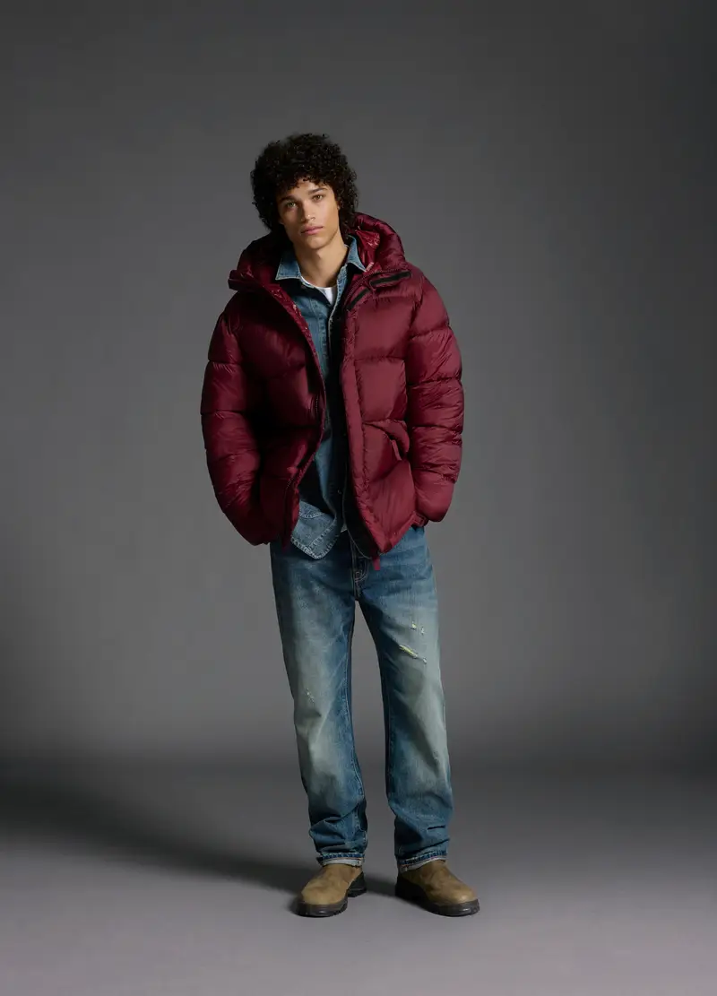 Piumino The Iconic Puffer Bordeaux Con Cappuccio Regolabile, Uomo, Rosso