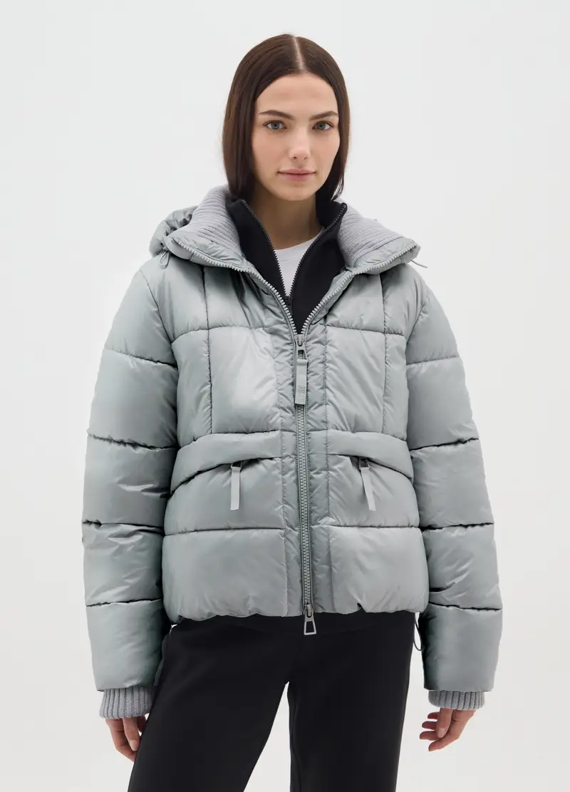 Piumino The Iconic Puffer Grigio Argento Con Cappuccio, Donna, Grigio miniatura 2