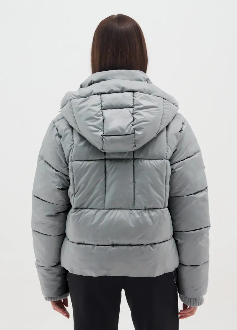 Piumino The Iconic Puffer Grigio Argento Con Cappuccio, Donna, Grigio miniatura 3
