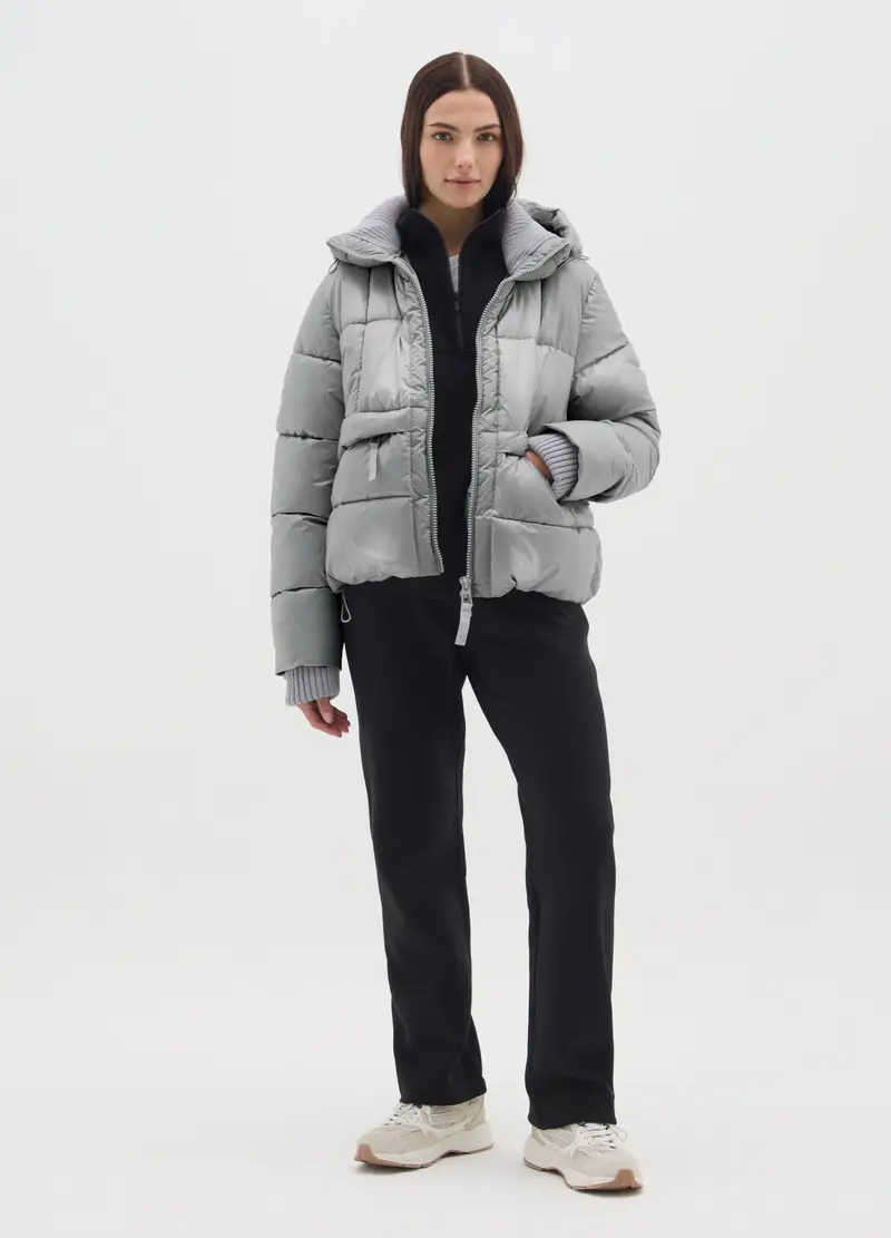 Piumino The Iconic Puffer Grigio Argento Con Cappuccio, Donna, Grigio