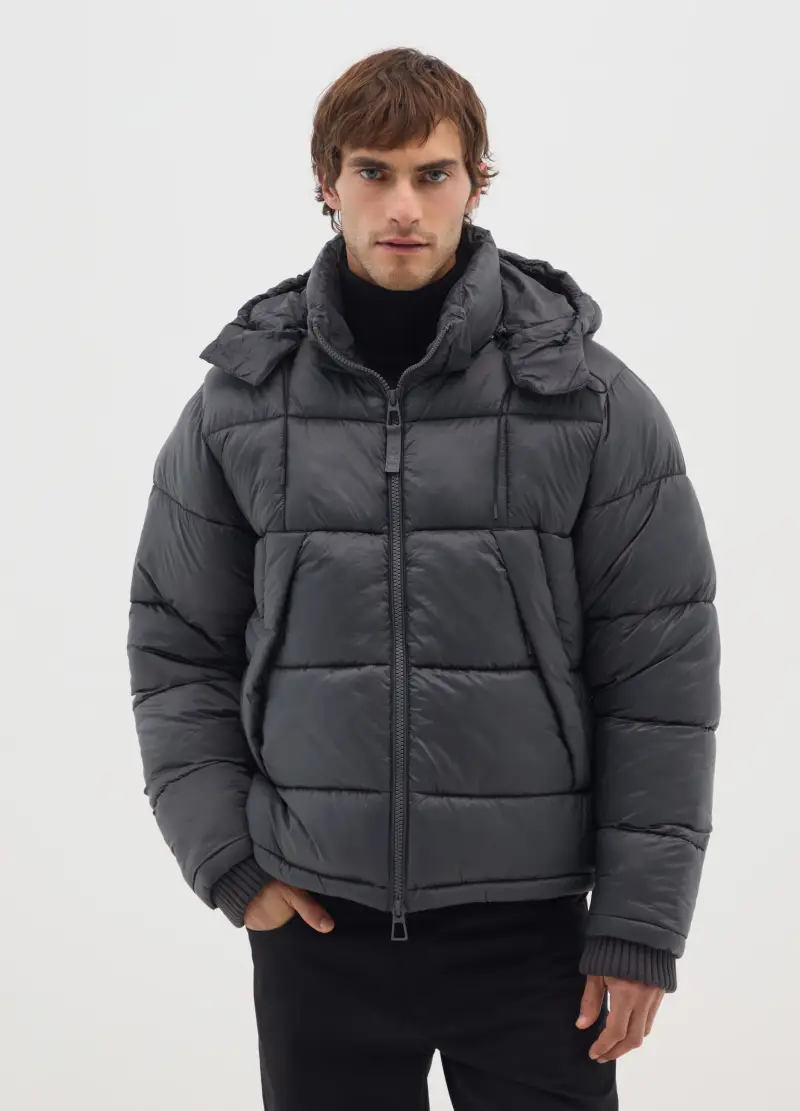 Piumino The Iconic Puffer Grigio Scuro Con Cappuccio Removibile, Uomo, Grigio