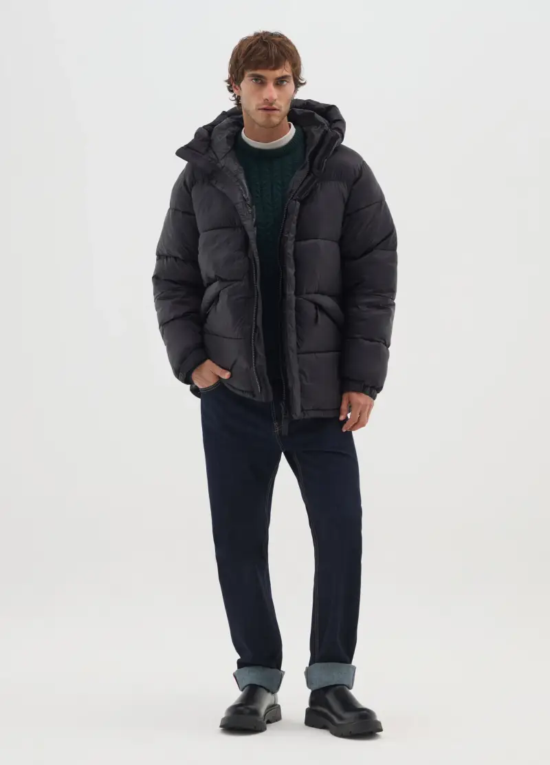 Piumino The Iconic Puffer Nero Con Cappuccio Regolabile, Uomo, Nero