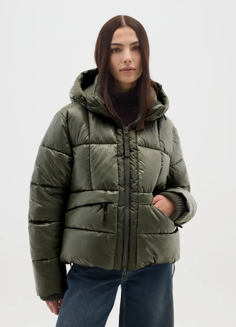 Piumino The Iconic Puffer Verde Con Cappuccio, Donna, Verde miniatura 3