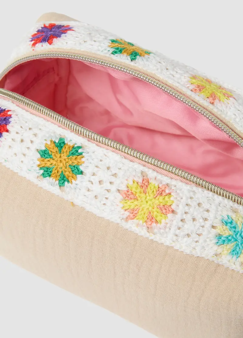 Pochette In Puro Cotone Multicolor Con Ricami Floreali, Donna, Multicolor miniatura 3