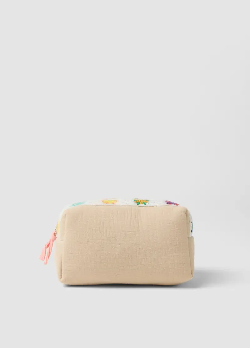 Pochette In Puro Cotone Multicolor Con Ricami Floreali, Donna, Multicolor