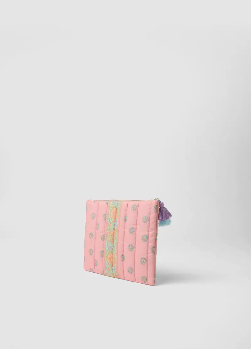 Pochette In Puro Cotone Rosa Con Pompon, Donna, Rosa miniatura 2