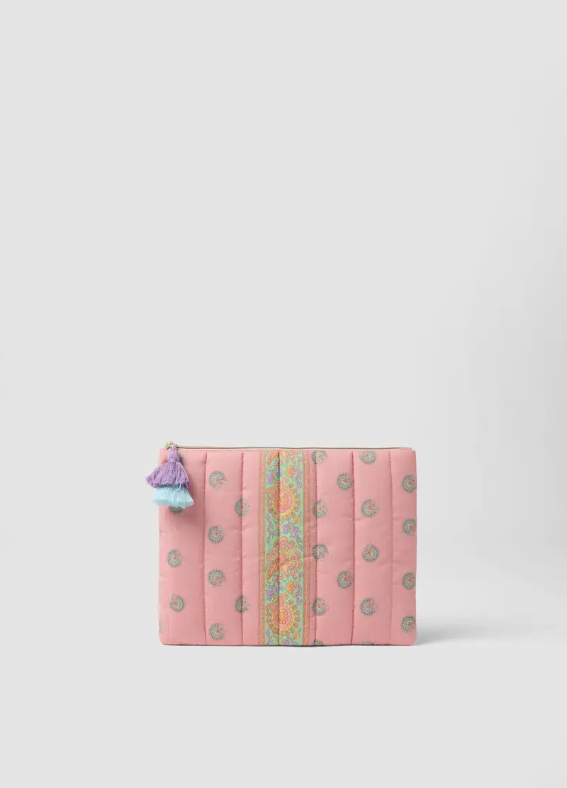 Pochette In Puro Cotone Rosa Con Pompon, Donna, Rosa