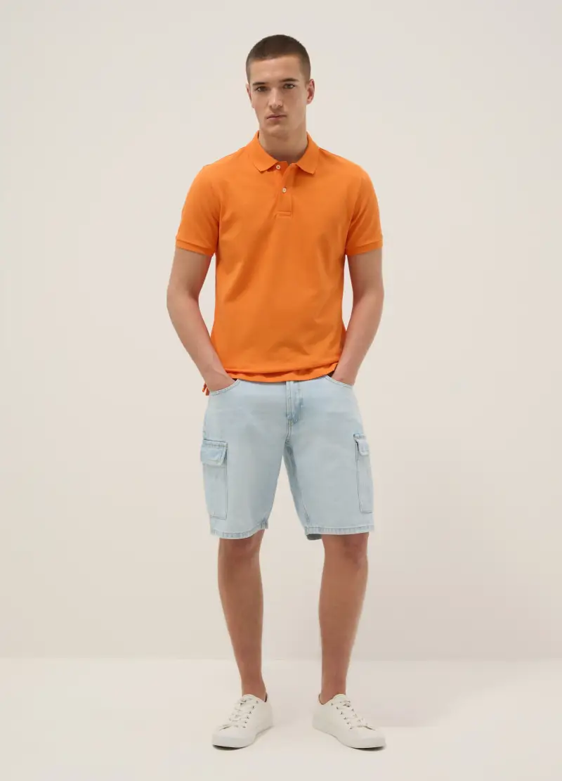 Polo A Maniche Corte In Puro Cotone Arancione Regular Fit, Uomo, Arancione