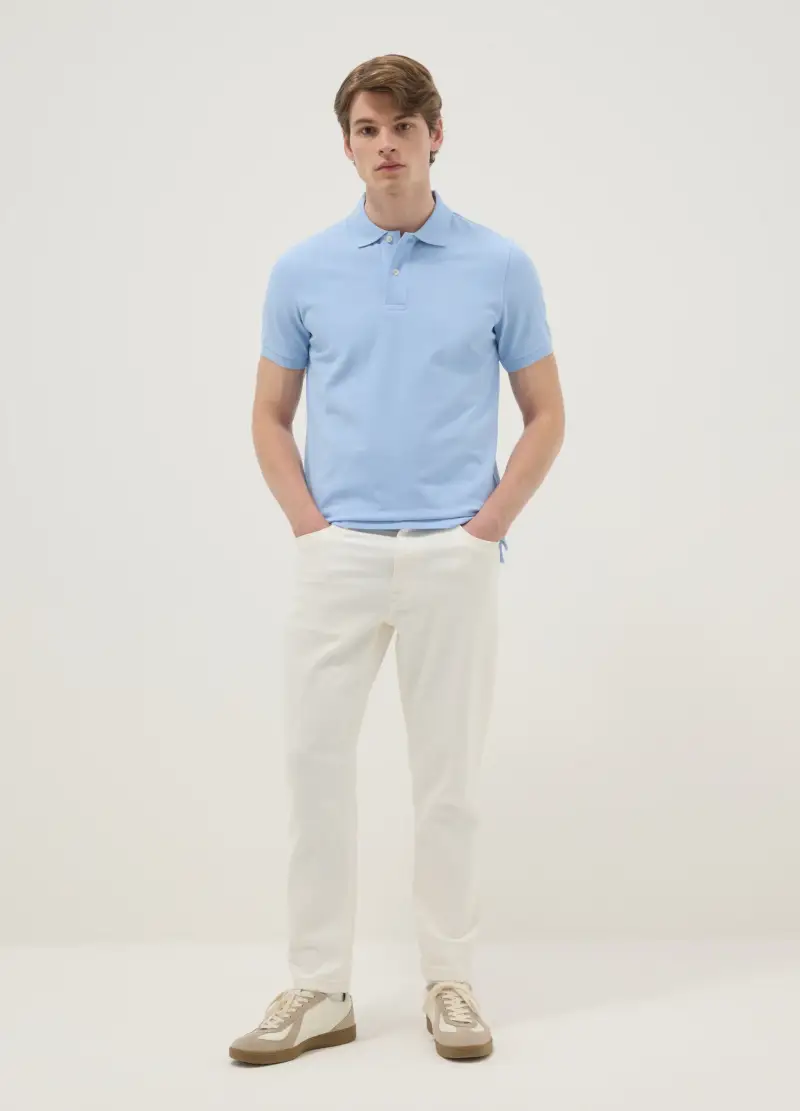 Polo A Maniche Corte In Puro Cotone Azzurra Regular Fit, Uomo, Azzurro miniatura 2