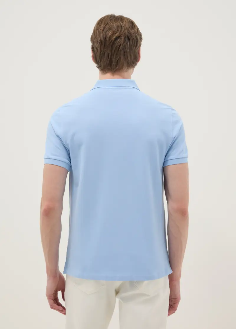 Polo A Maniche Corte In Puro Cotone Azzurra Regular Fit, Uomo, Azzurro miniatura 3