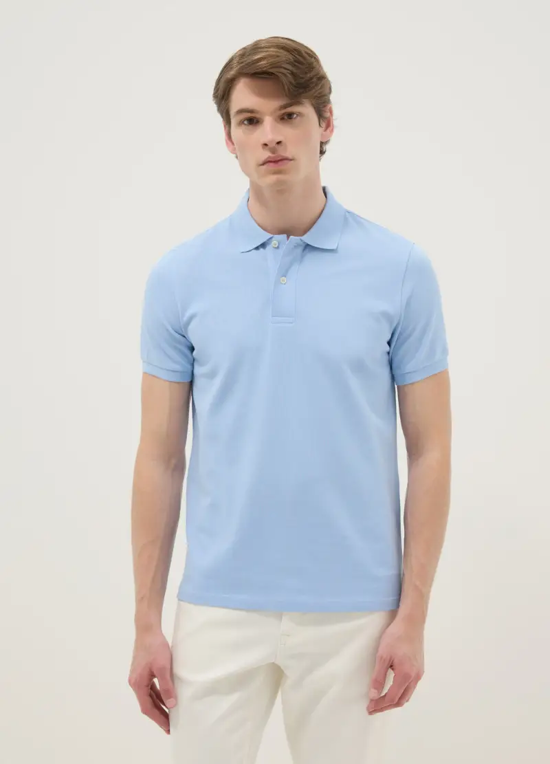 Polo A Maniche Corte In Puro Cotone Azzurra Regular Fit, Uomo, Azzurro