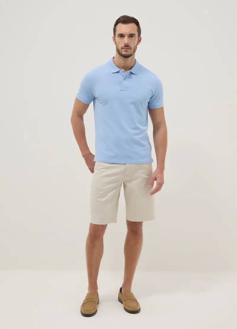 Polo A Maniche Corte In Puro Cotone Azzurra Slim Fit, Uomo, Azzurro miniatura 2
