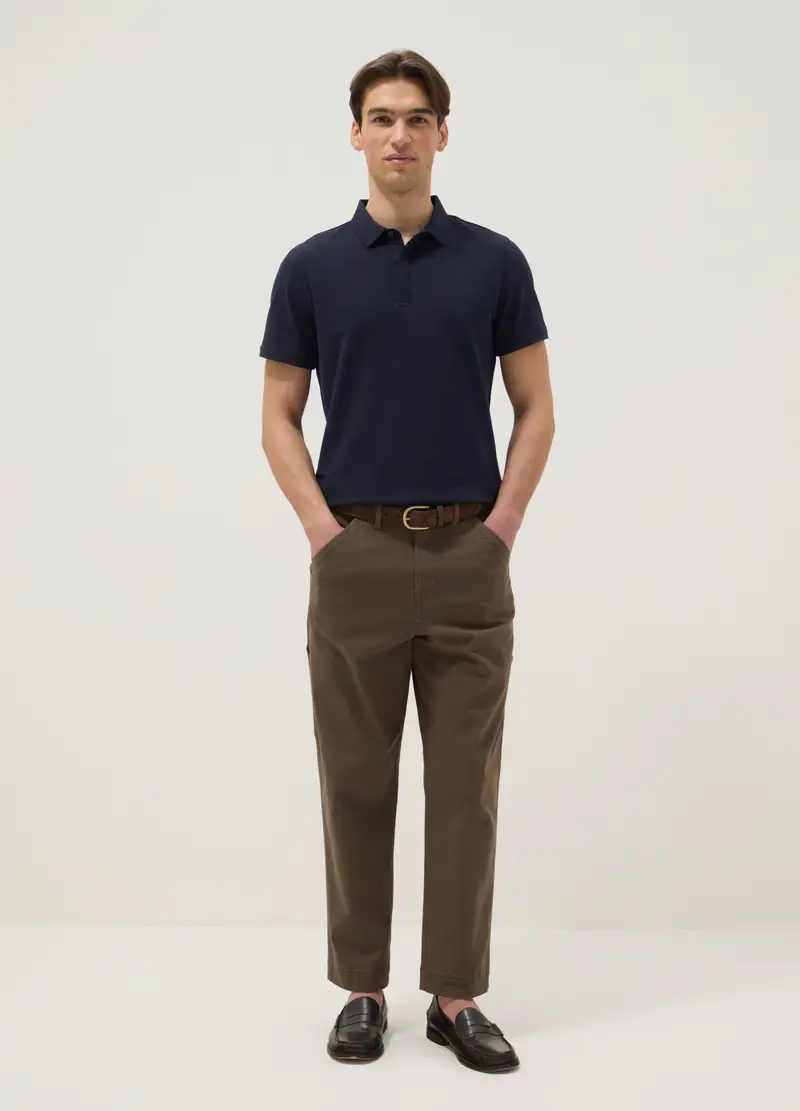 Polo A Maniche Corte In Puro Cotone Blu Regular Fit, Uomo, Blu miniatura 2