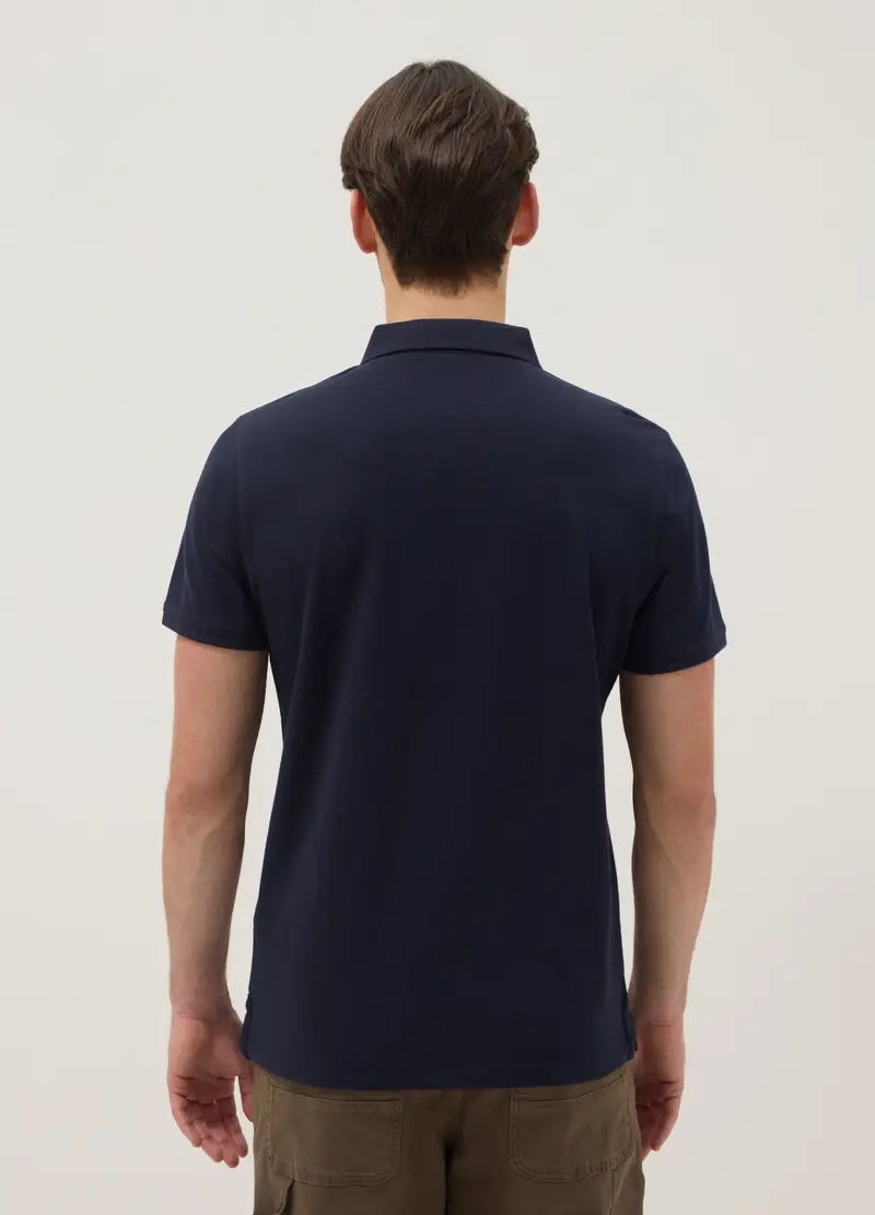 Polo A Maniche Corte In Puro Cotone Blu Regular Fit, Uomo, Blu miniatura 3