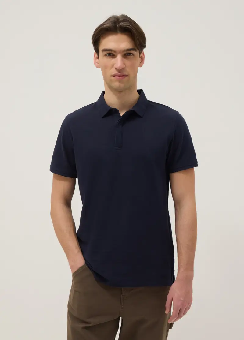 Polo A Maniche Corte In Puro Cotone Blu Regular Fit, Uomo, Blu