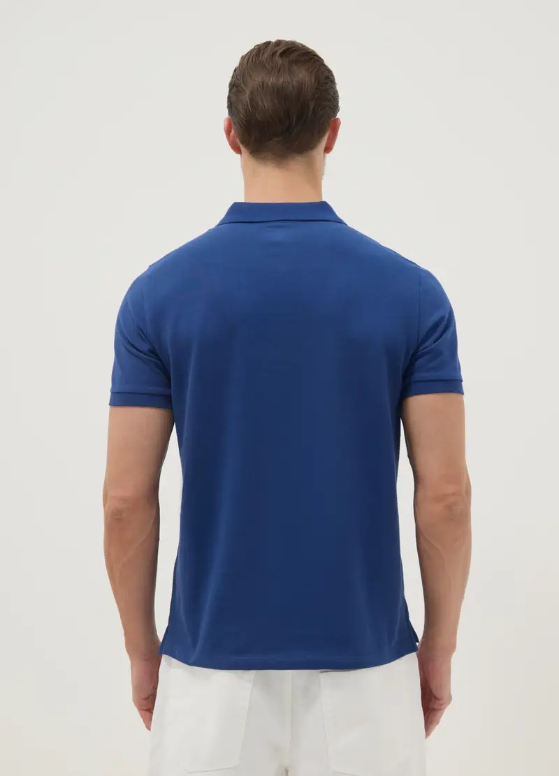 Polo A Maniche Corte In Puro Cotone Blu Regular Fit, Uomo, Blu miniatura 3