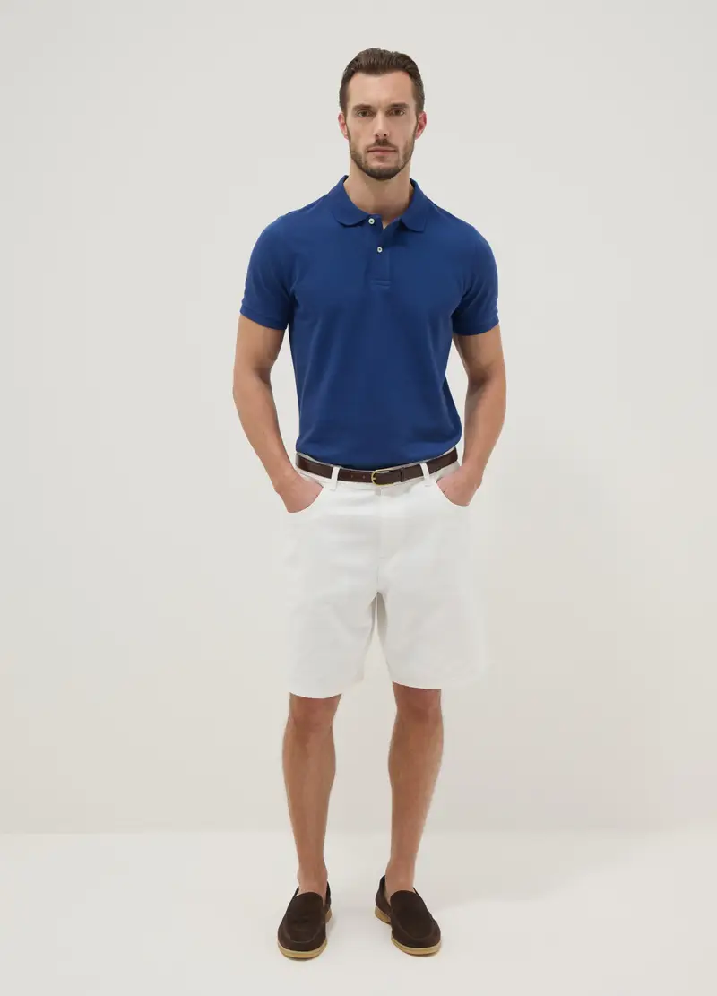 Polo A Maniche Corte In Puro Cotone Blu Regular Fit, Uomo, Blu