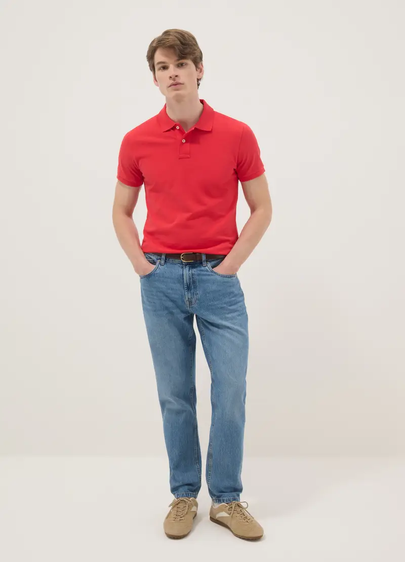 Polo A Maniche Corte In Puro Cotone Rosso Slim Fit, Uomo, Rosso miniatura 2