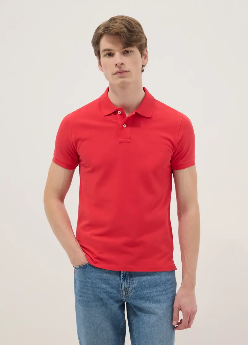 Polo A Maniche Corte In Puro Cotone Rosso Slim Fit, Uomo, Rosso miniatura 3