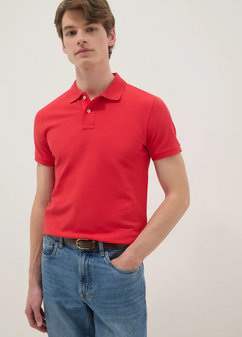 Polo A Maniche Corte In Puro Cotone Rosso Slim Fit, Uomo, Rosso