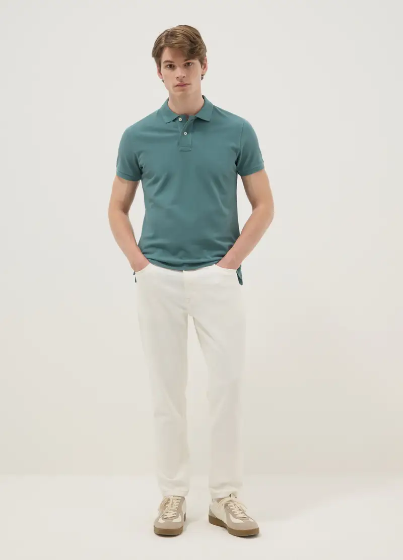 Polo A Maniche Corte In Puro Cotone Verde Slim Fit, Uomo, Verde miniatura 2