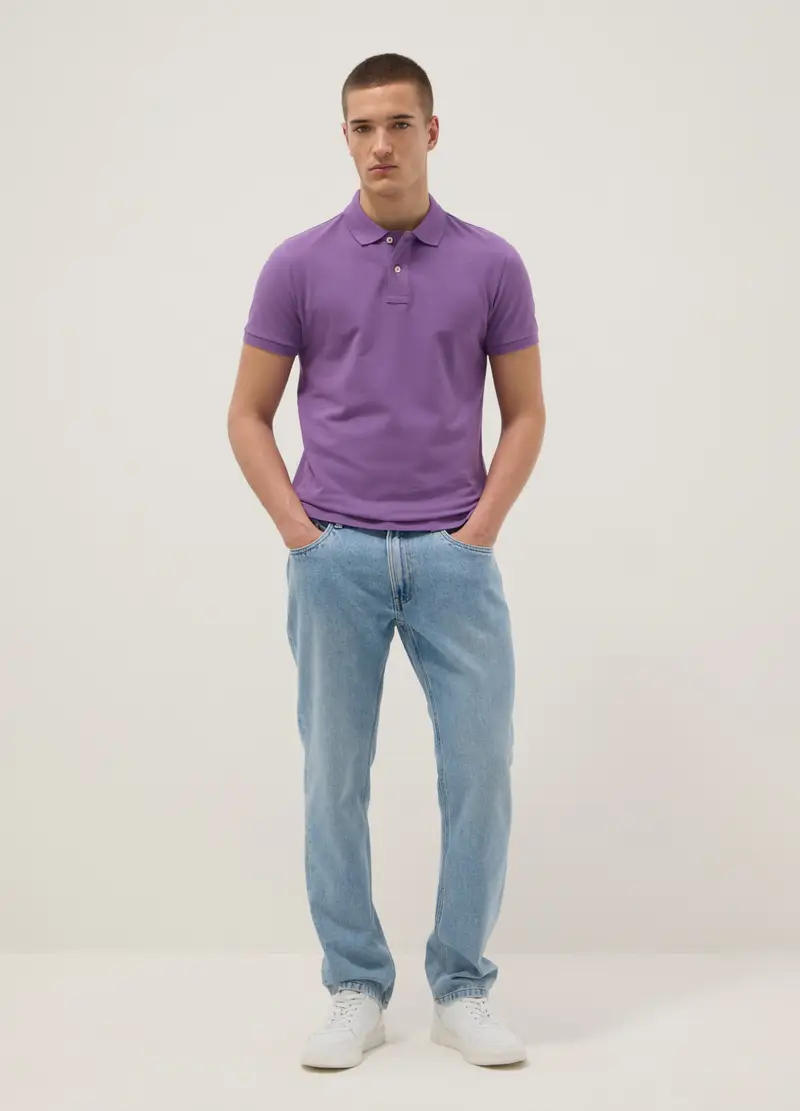 Polo A Maniche Corte In Puro Cotone Viola Slim Fit, Uomo, Viola miniatura 2