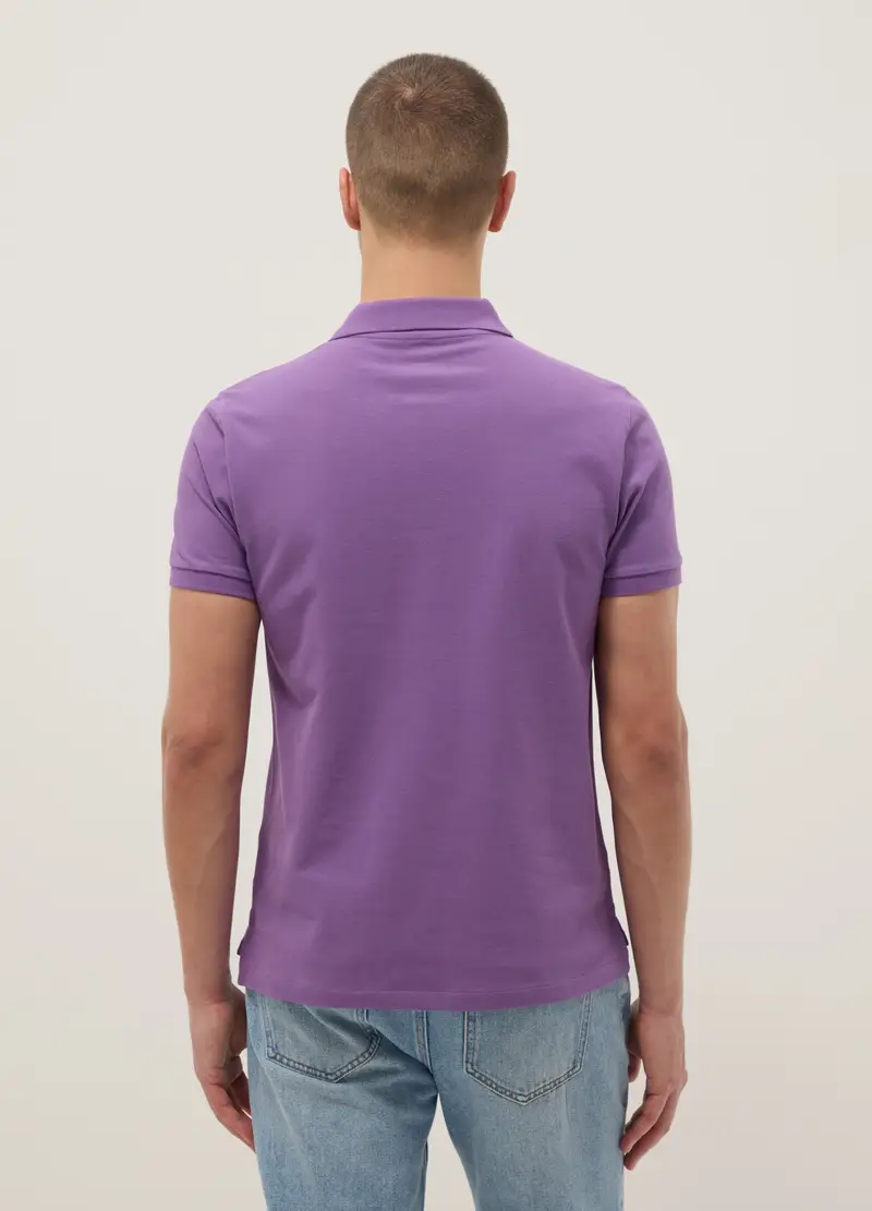 Polo A Maniche Corte In Puro Cotone Viola Slim Fit, Uomo, Viola miniatura 3