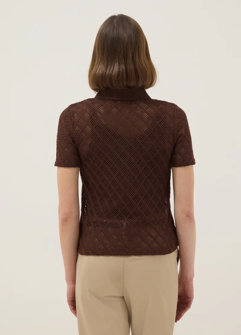 Polo A Maniche Corte Marrone Regular Fit Con Texture A Rete, Donna, Marrone miniatura 2