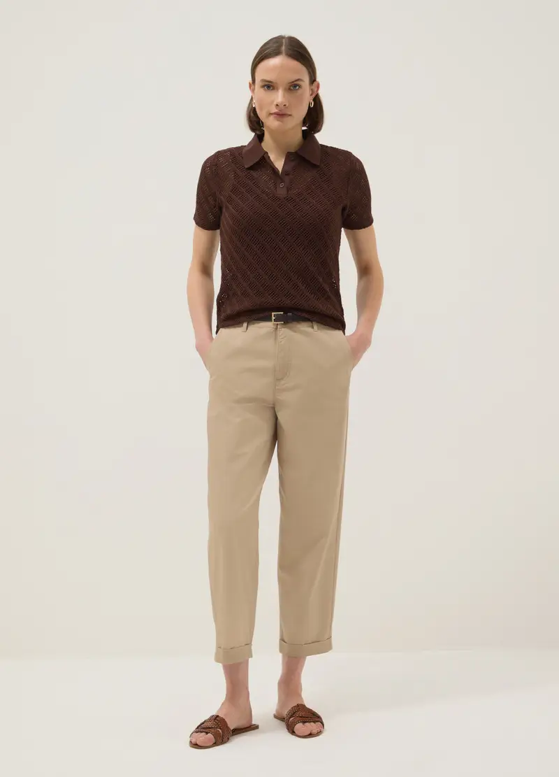 Polo A Maniche Corte Marrone Regular Fit Con Texture A Rete, Donna, Marrone miniatura 3