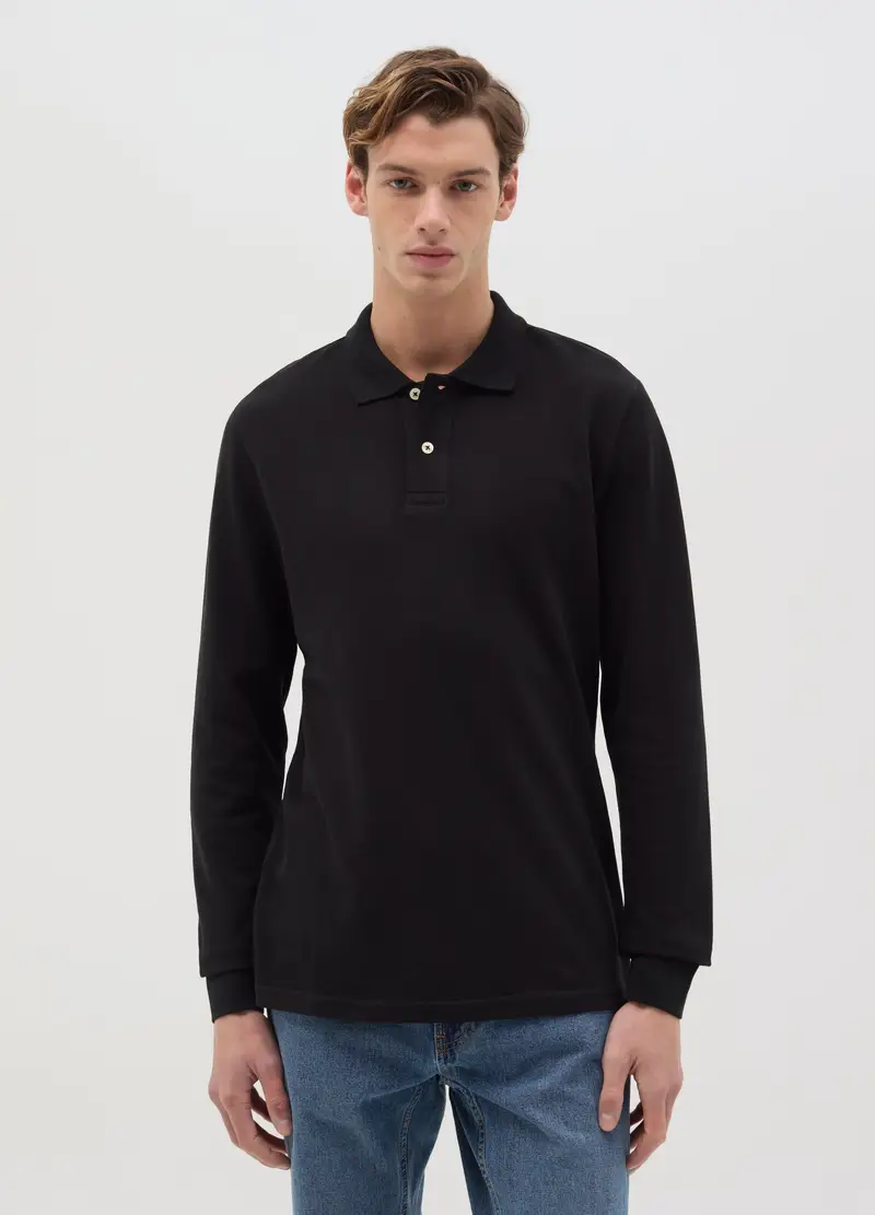 Polo A Maniche Lunghe In Cotone Bio, Uomo, Grigio