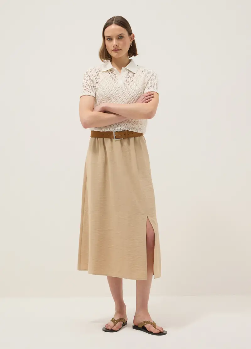 Polo Bianca Regular Fit Con Texture A Rete, Donna, Bianco miniatura 2